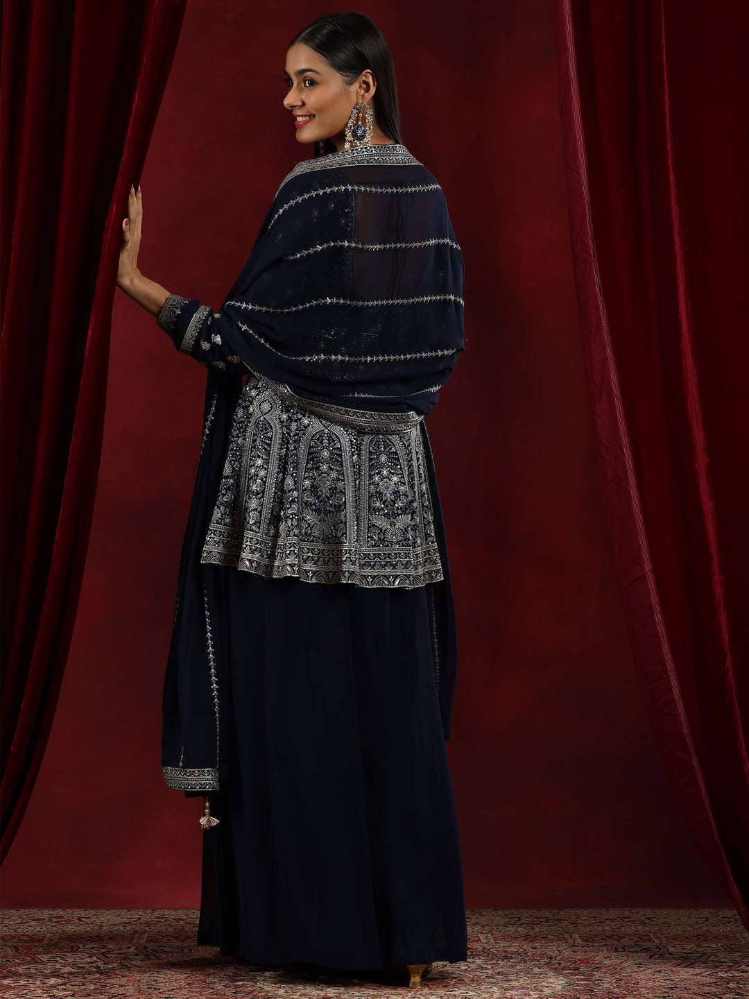 Libas Art Blue Embroidered Georgette Anarkali Suit With Dupatta