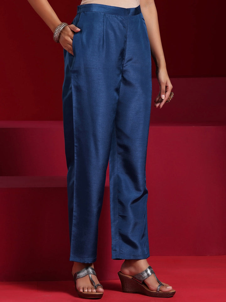 Libas Art Blue Embroidered Silk Blend Straight Suit With Dupatta