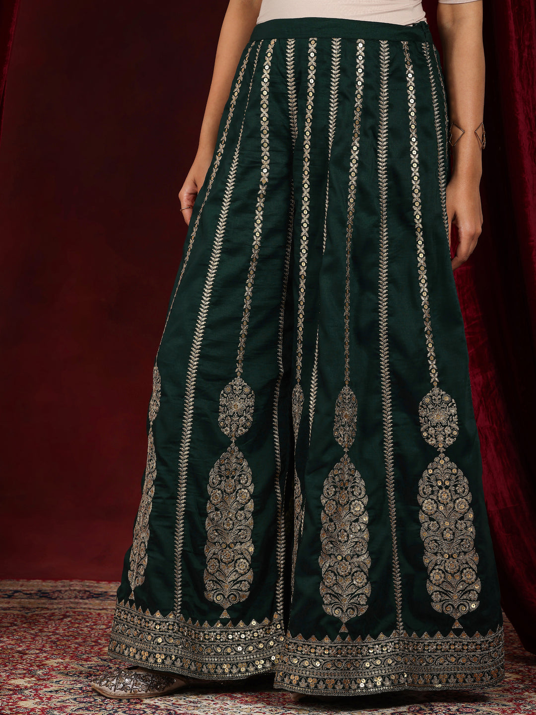 Libas Art Green Embroidered Silk Blend Straight Suit With Dupatta