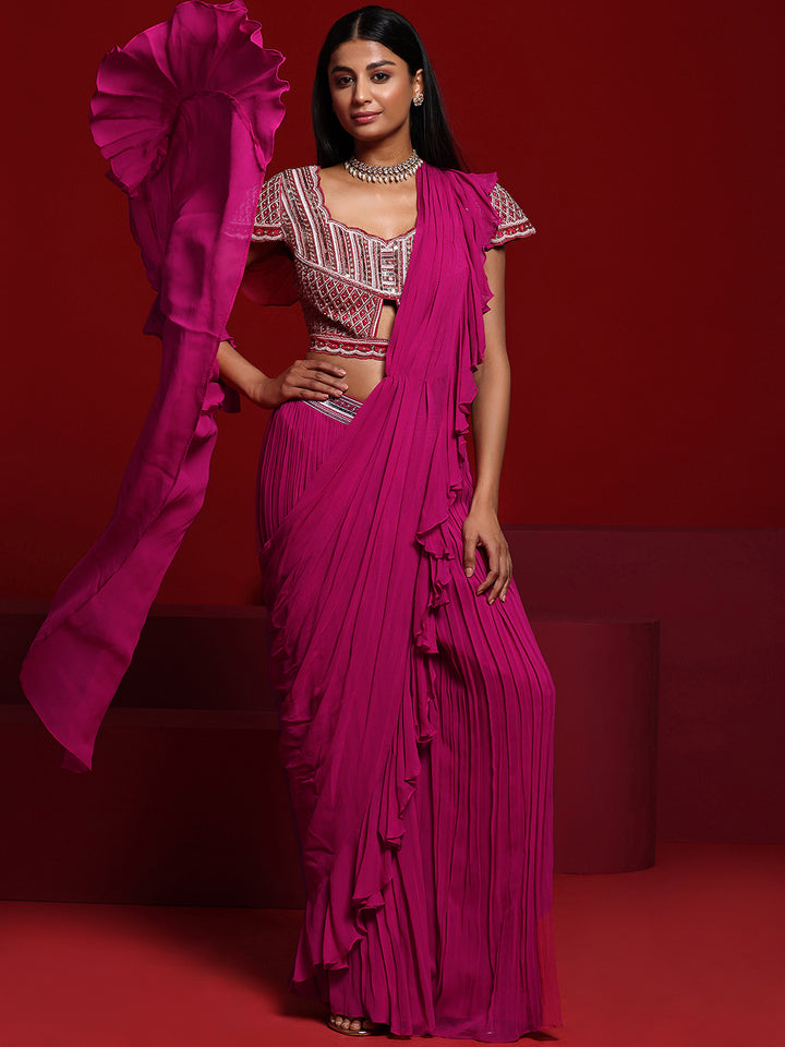 Libas Art Pink Embellished Silk Blend Palazzo Saree