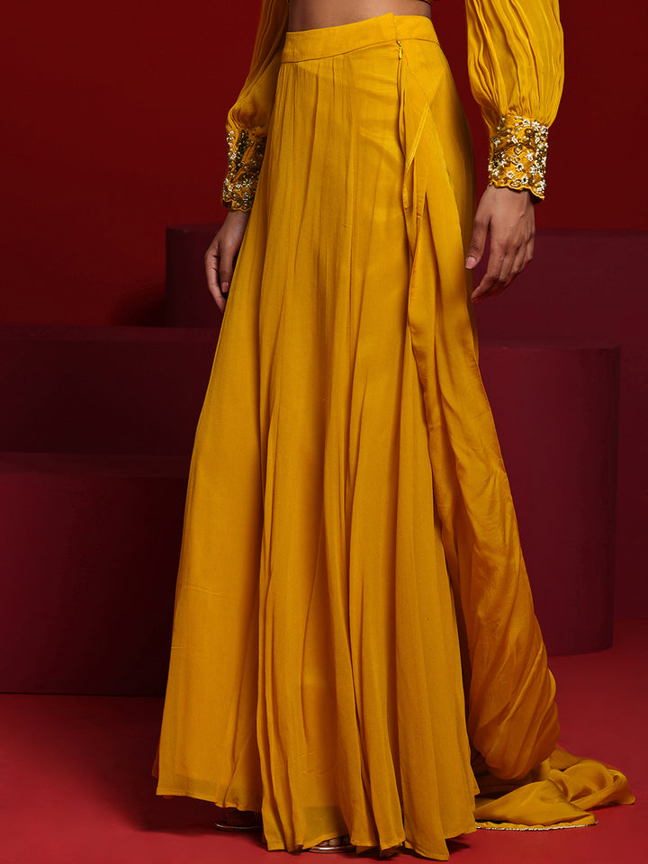 Libas Art Mustard Embellished Silk Blend Palazzo Saree