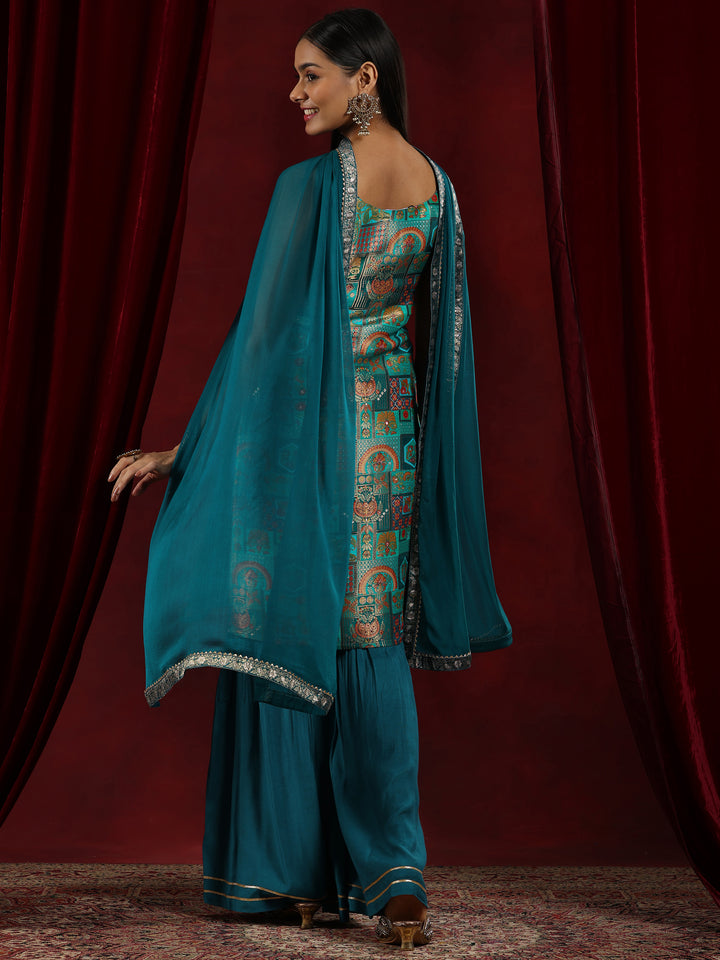 Libas Art Blue Woven Design Silk Blend Straight Suit With Dupatta