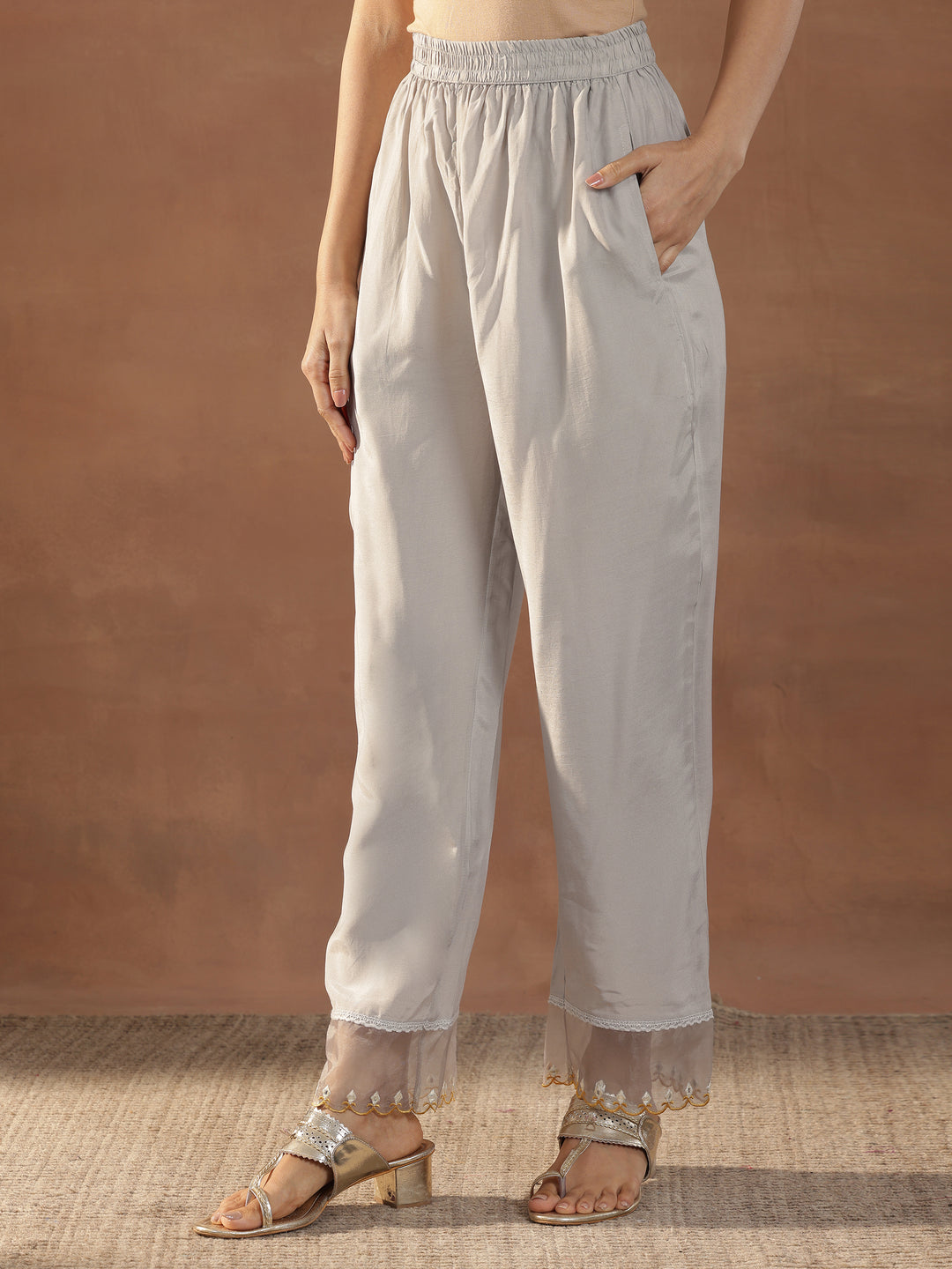 Grey Yoke Design Muslin Straight Suit With Dupatta