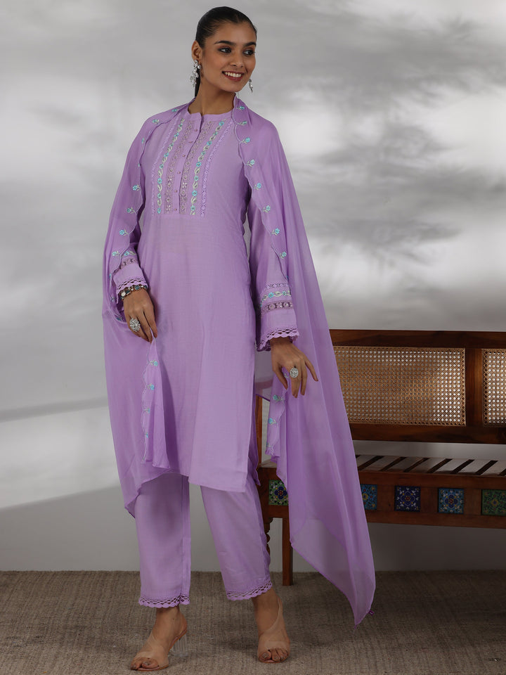 Lavender Yoke Design Silk Blend Straight Suit With Dupatta