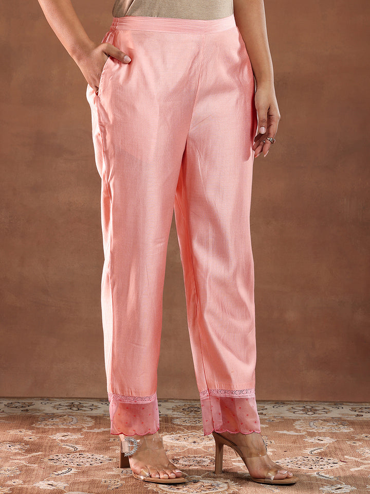 Pink Printed Silk Blend Straight Kurta Set