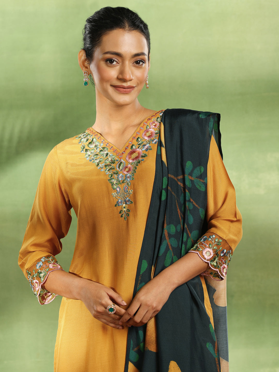 Mustard Yoke Design Muslin Straight Suit With Dupatta