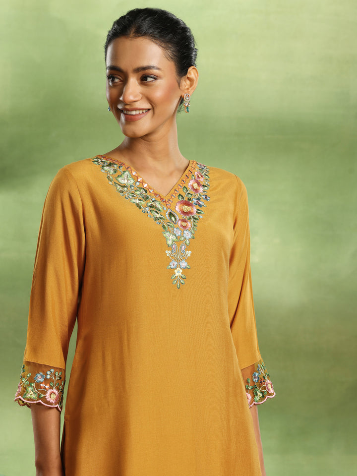 Mustard Yoke Design Muslin Straight Suit With Dupatta