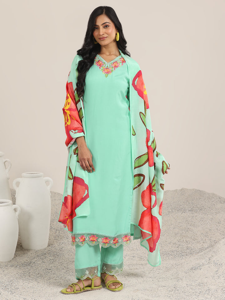 Sea Green Yoke Design Muslin Straight Suit With Dupatta