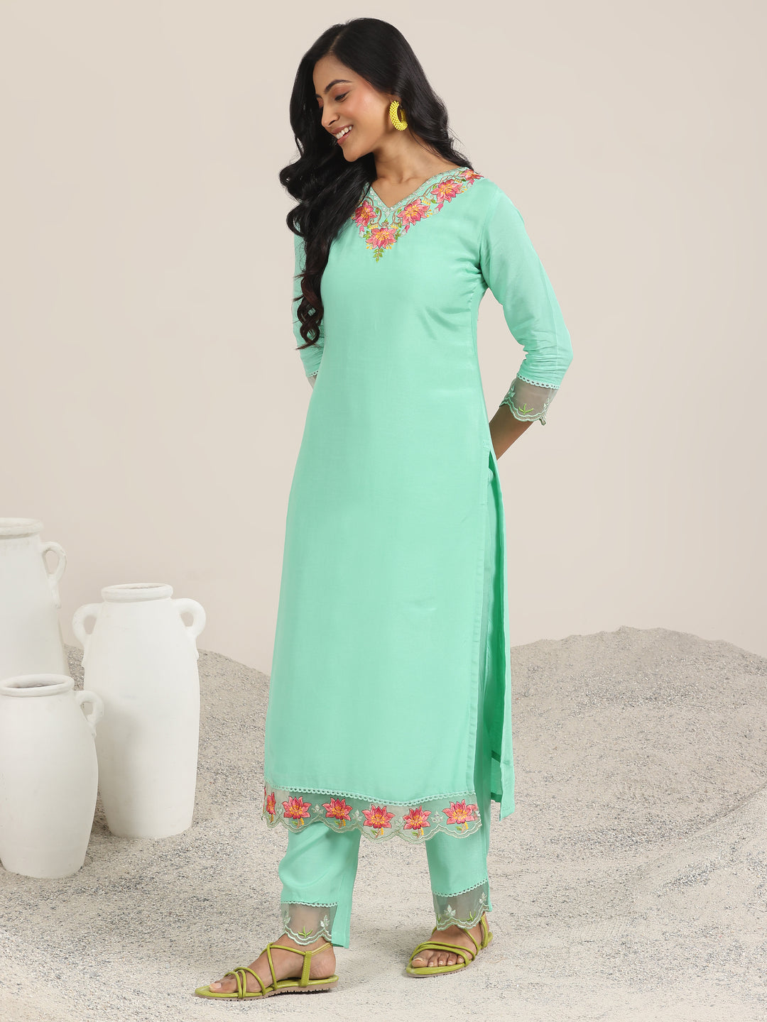 Sea Green Yoke Design Muslin Straight Suit With Dupatta