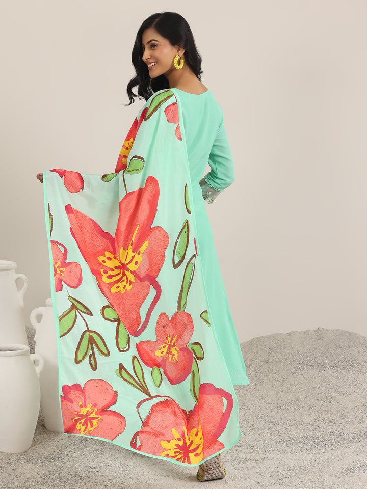 Sea Green Yoke Design Muslin Straight Suit With Dupatta