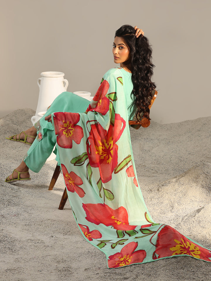Sea Green Yoke Design Muslin Straight Suit With Dupatta