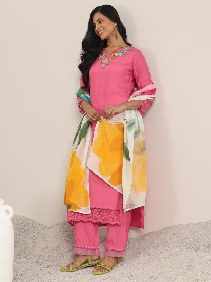 Pink Yoke Design Muslin Straight Suit With Dupatta