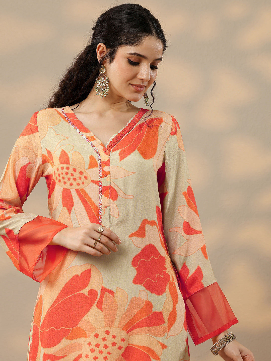 Grey Printed Cotton Blend Straight Suit With Dupatta