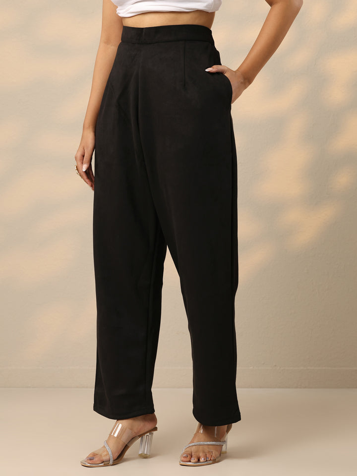 Black Printed Wool Blend Straight Suit With Dupatta