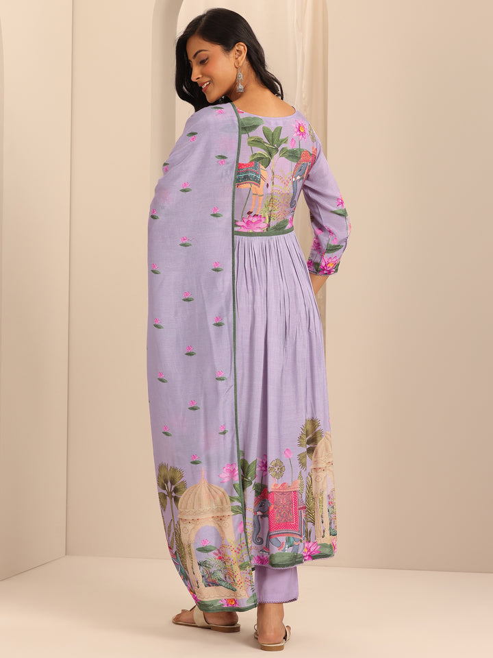 Libas Art Lilac Printed Muslin Anarkali Suit With Dupatta