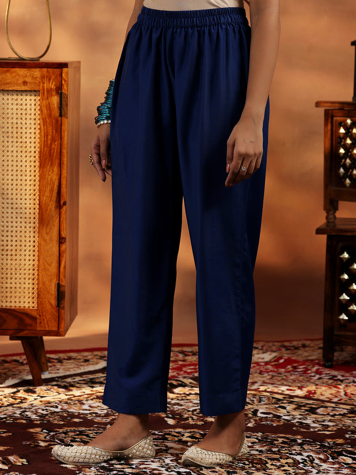 Blue Self Design Muslin Straight Suit With Dupatta