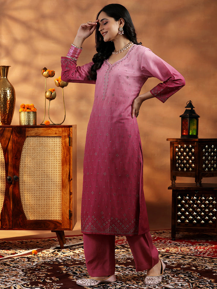 Pink Self Design Muslin Straight Suit With Dupatta