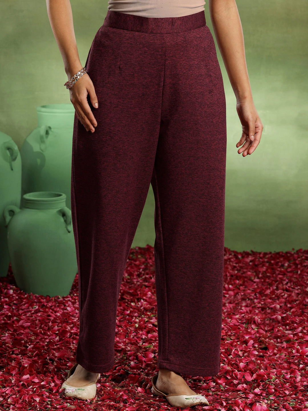 Red Embroidered Wool Blend Straight Suit With Dupatta