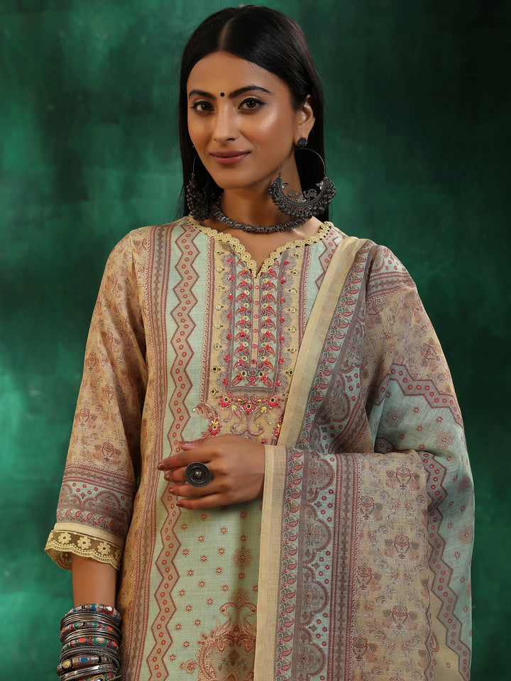 Yellow Printed Cotton Blend Straight Suit With Dupatta