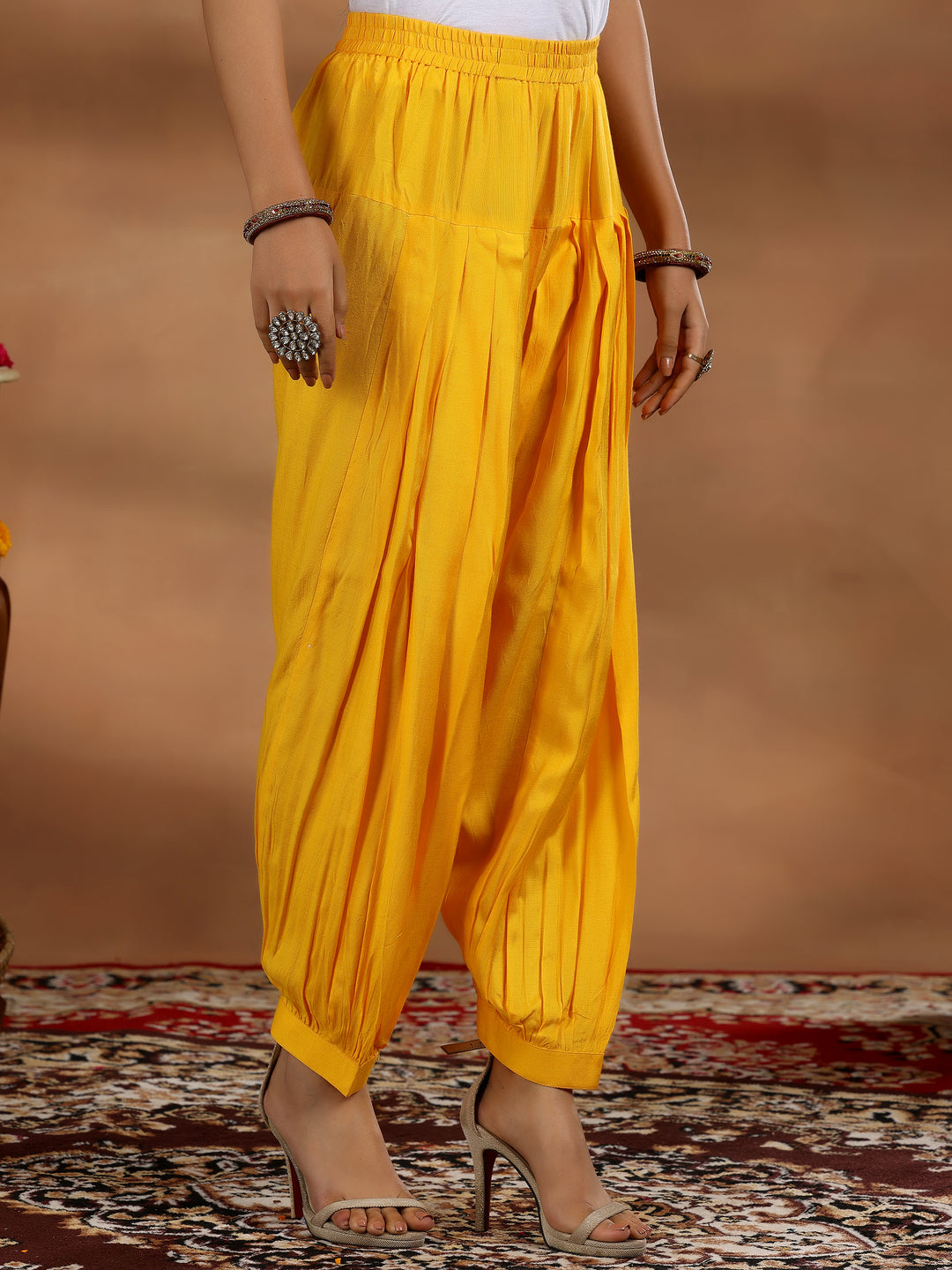 Yellow Printed Silk Blend Straight Suit With Dupatta
