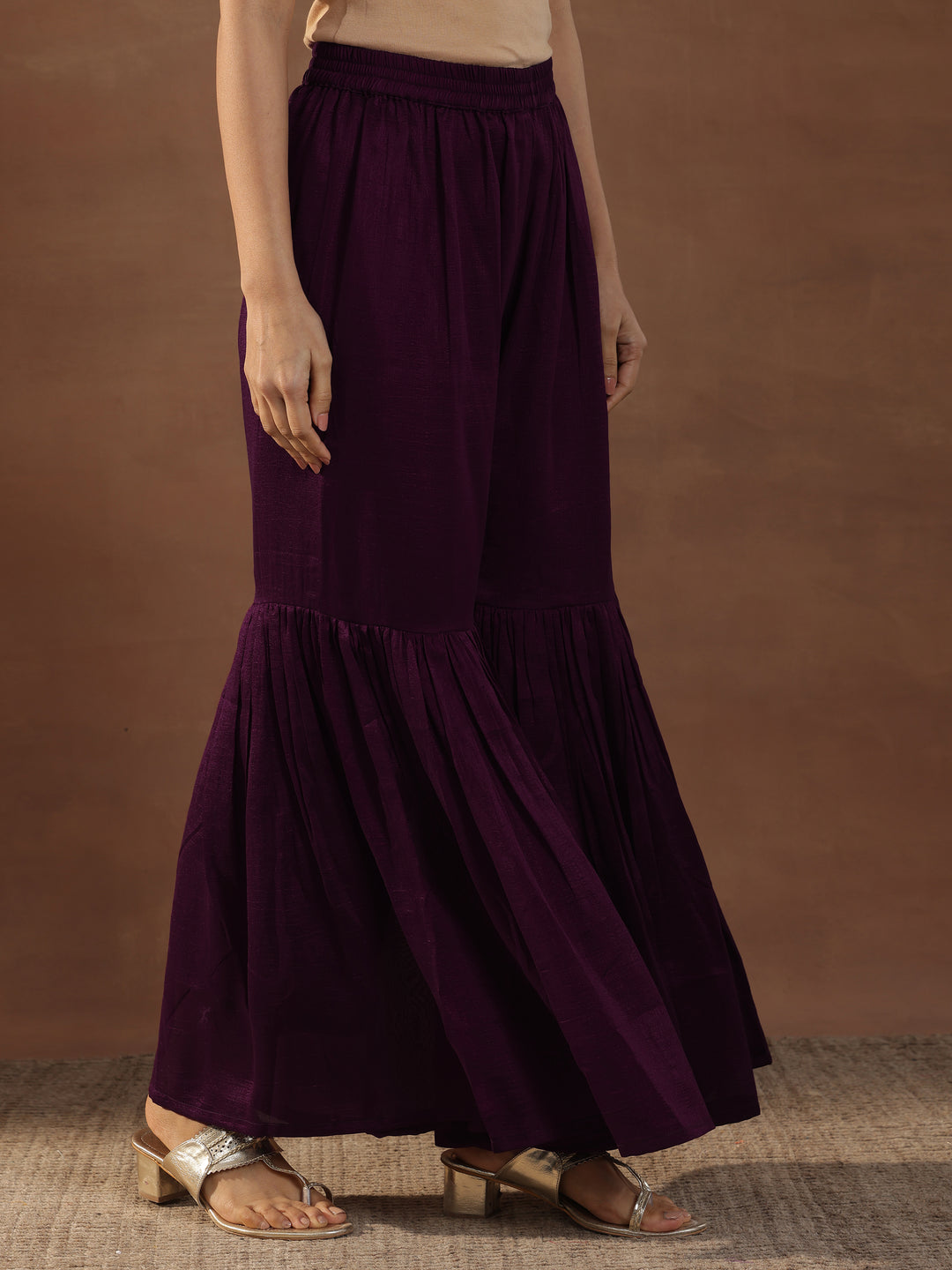 Burgundy Embroidered Silk Blend Straight Sharara Suit Set With Dupatta