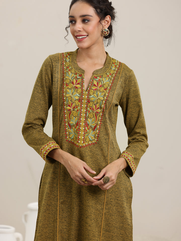 Mustard Yoke Design Wool Blend Straight Suit With Dupatta