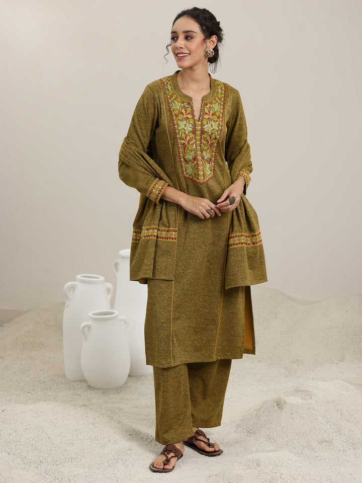 Mustard Yoke Design Wool Blend Straight Suit With Dupatta