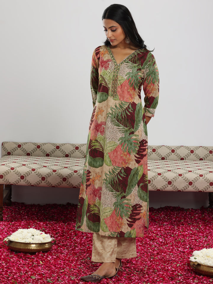 Multi Printed Cotton Blend Straight Suit With Dupatta