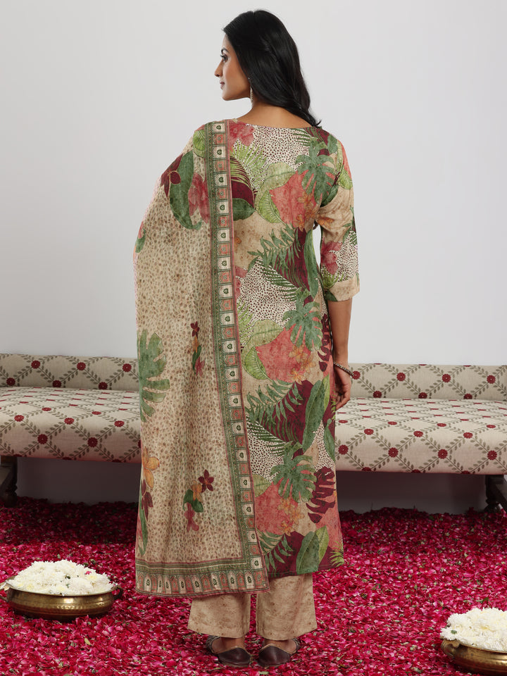 Multi Printed Cotton Blend Straight Suit With Dupatta