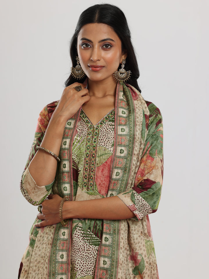 Multi Printed Cotton Blend Straight Suit With Dupatta