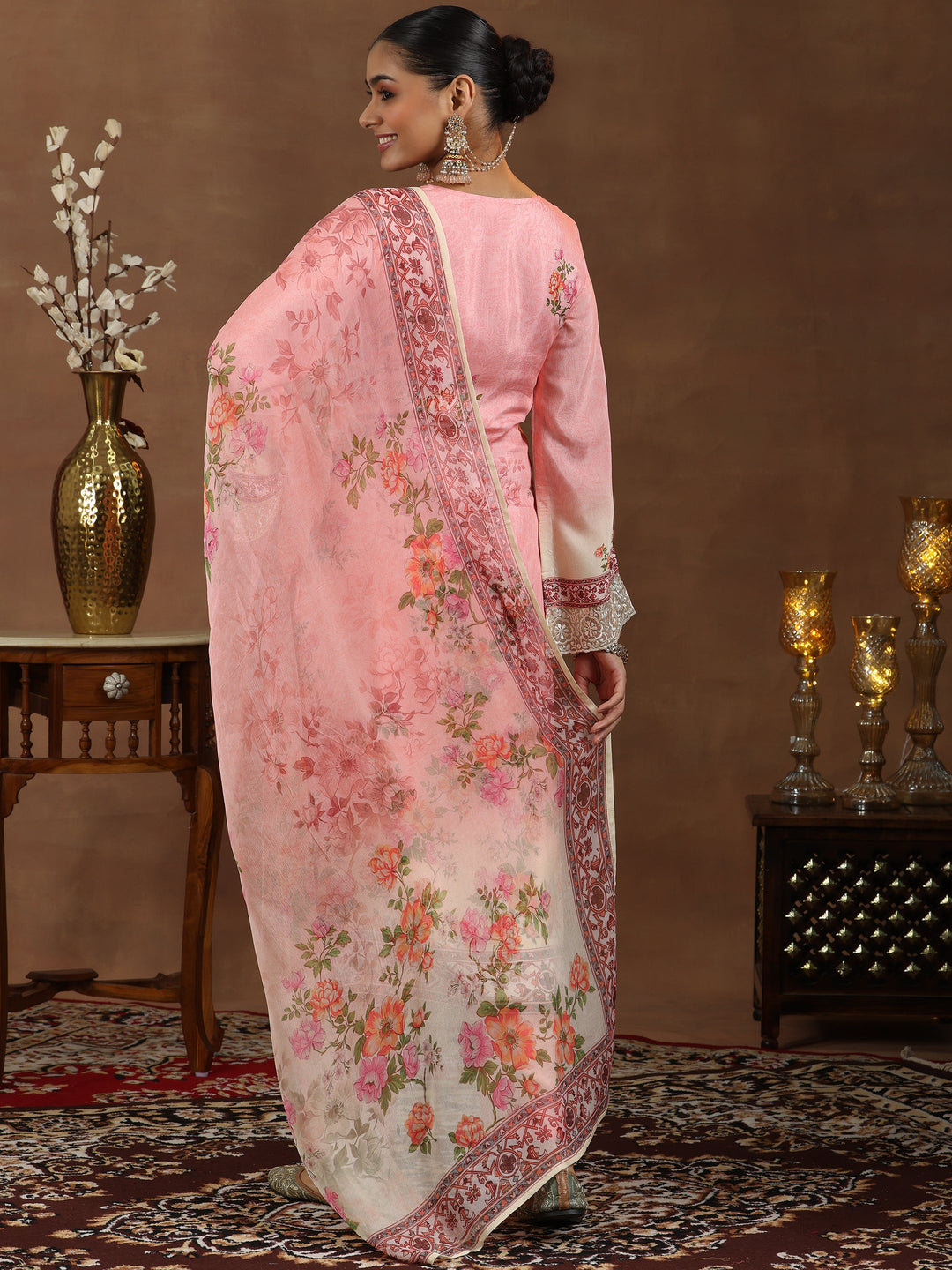Pink Embroidered Muslin Straight Suit With Dupatta