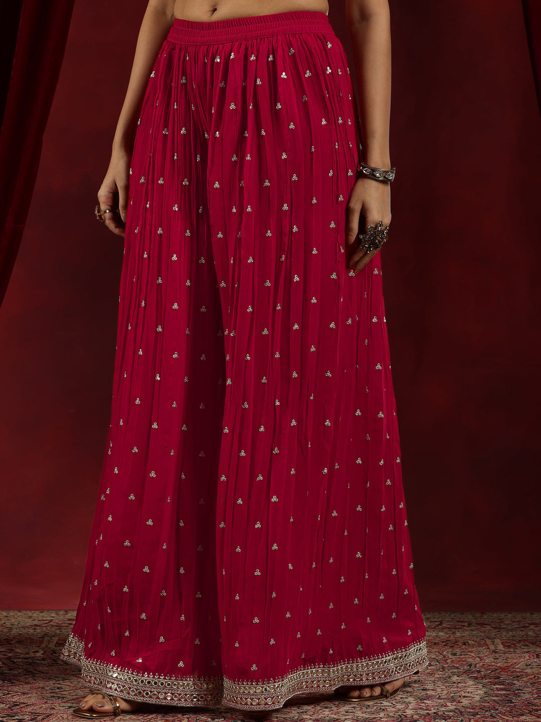 Surkh Libas Art Red Embroidered Georgette Straight Suit With Dupatta
