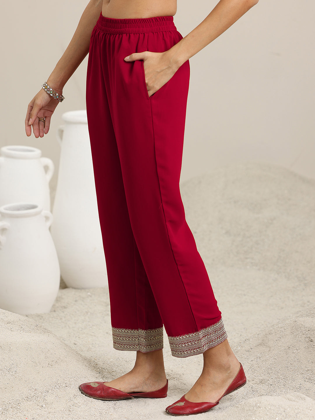 Red Embroidered Georgette Straight Suit With Dupatta