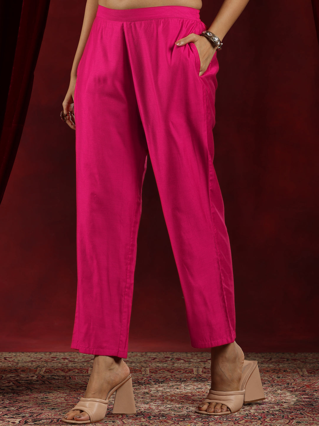 Libas Art Pink Yoke Design Chanderi Silk Straight Suit With Dupatta