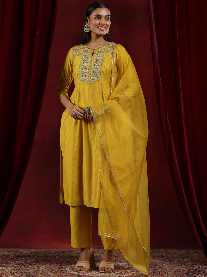 Libas Art Mustard Yoke Design Chanderi Silk Straight Suit With Dupatta