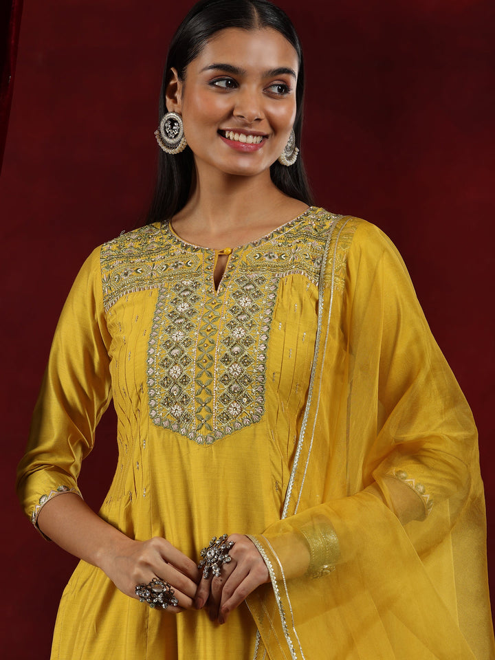 Libas Art Mustard Yoke Design Chanderi Silk Straight Suit With Dupatta
