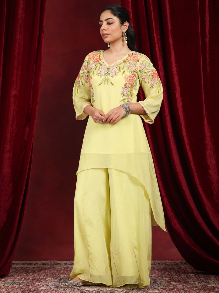 Libas Art Green Embroidered Chinon A-Line Suit With Dupatta
