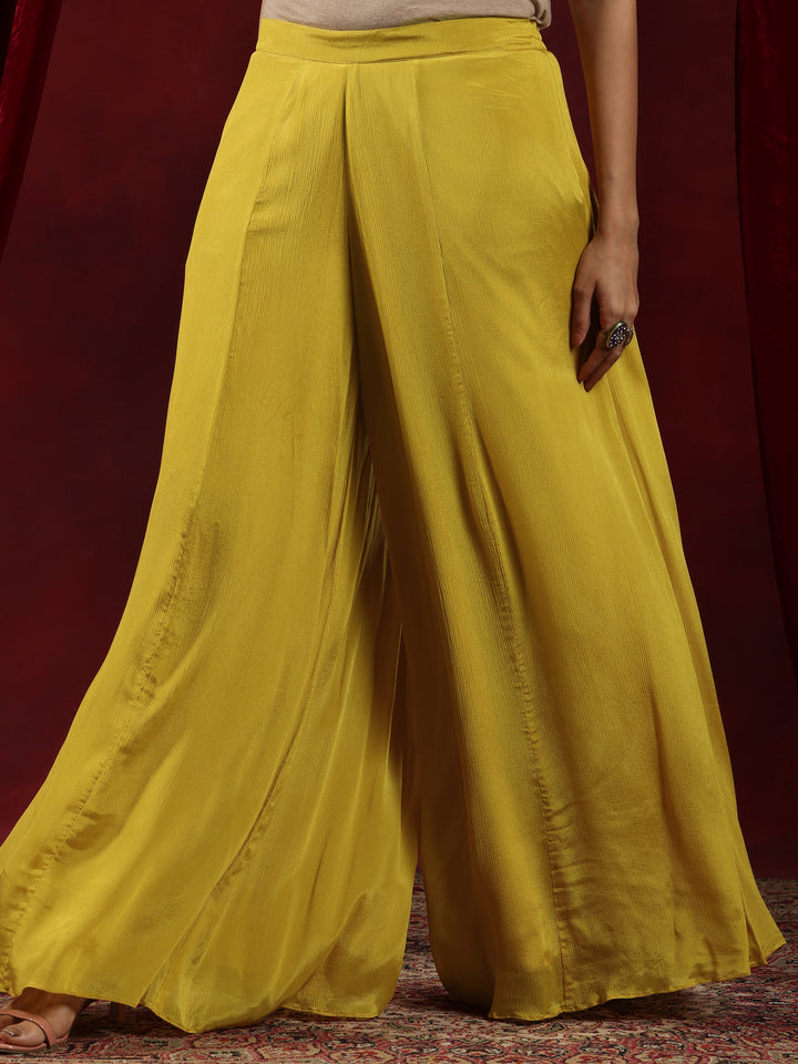 Libas Art Mustard Embroidered Chinon A-Line Kurta With Palazzos & Dupatta