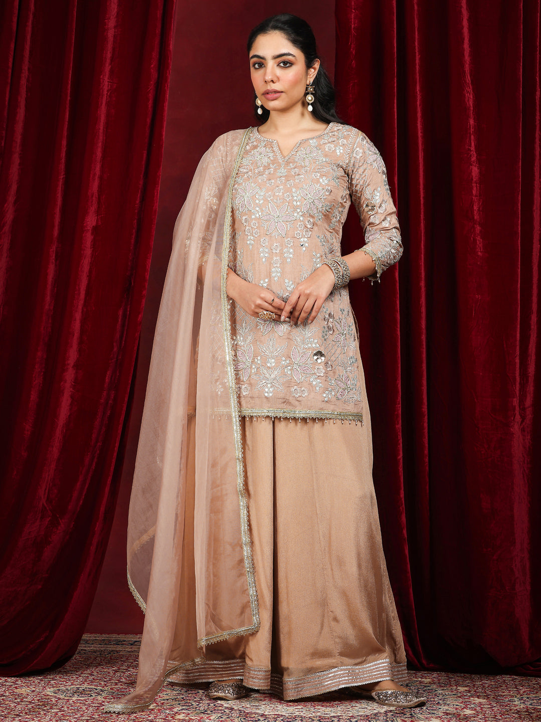 Libas Art Nude Embroidered Silk Blend Straight Suit With Dupatta