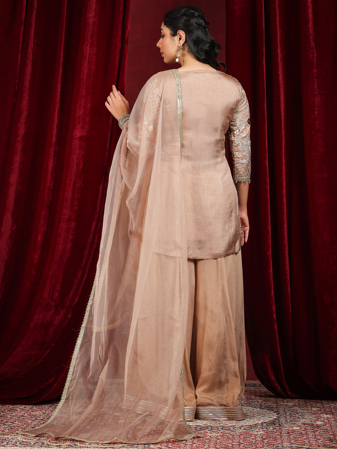 Libas Art Nude Embroidered Silk Blend Straight Suit With Dupatta