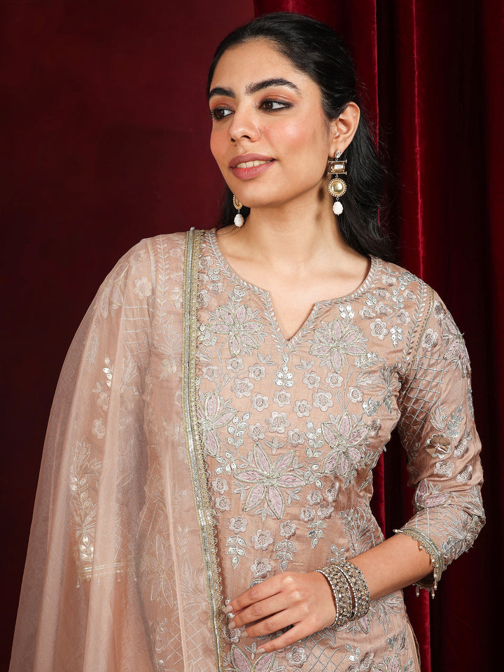 Libas Art Nude Embroidered Silk Blend Straight Suit With Dupatta