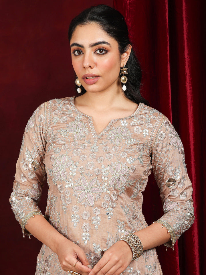 Libas Art Nude Embroidered Silk Blend Straight Suit With Dupatta