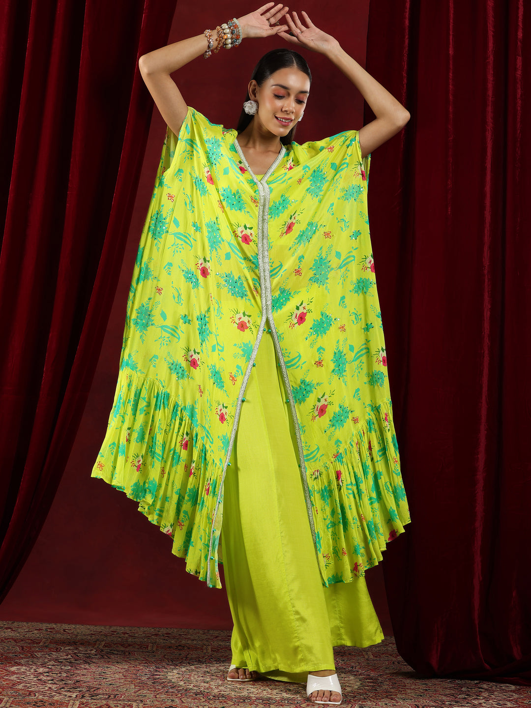 Libas Art Green Solid Silk Blend 3 Piece Co-Ords
