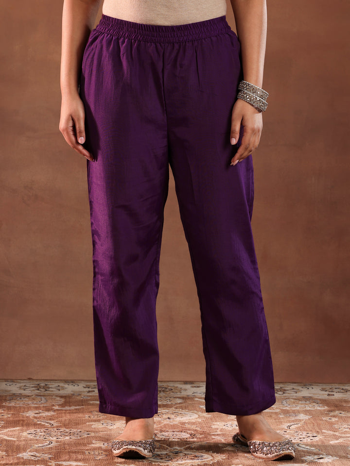 Wine Embroidered Silk Blend Straight Suit With Dupatta