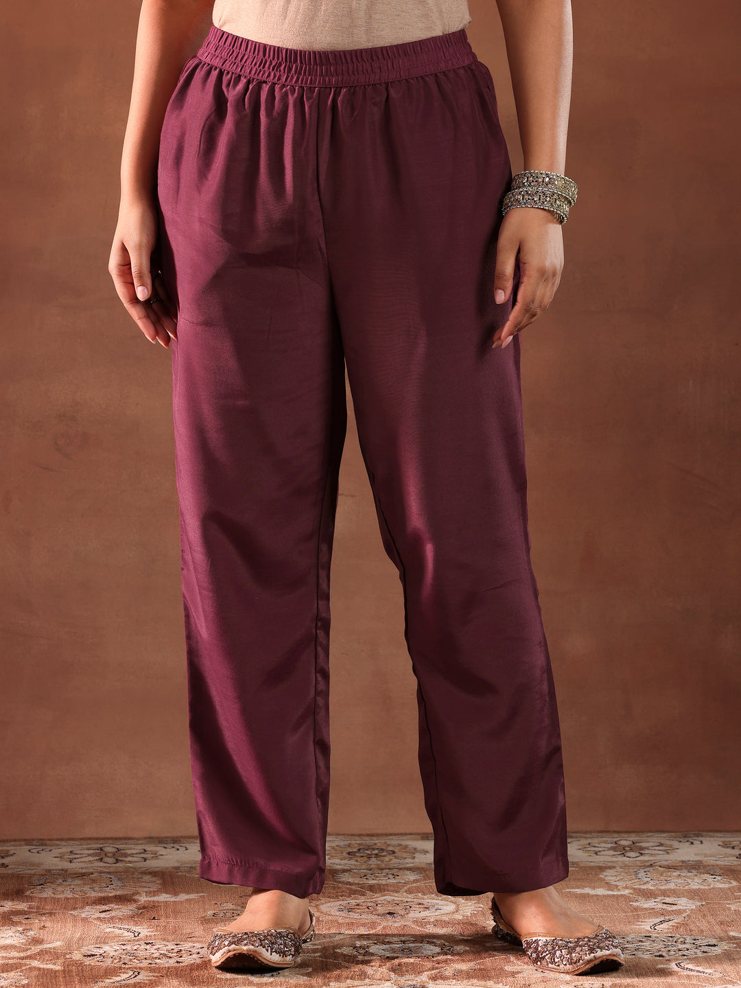 Maroon Woven Design Silk Blend Straight Suit With Dupatta