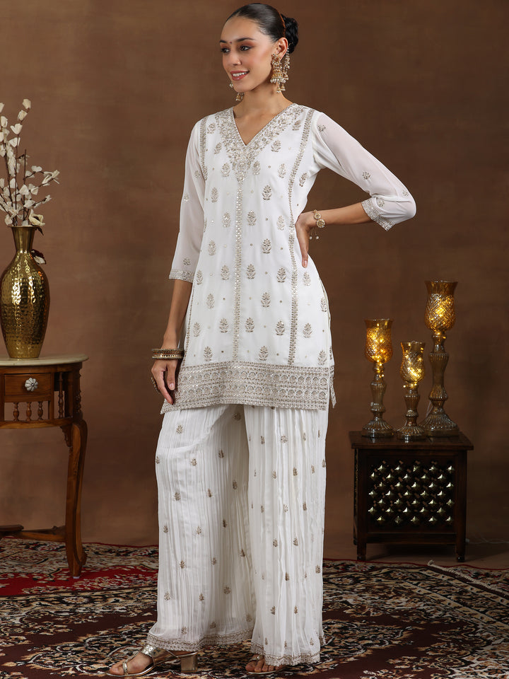 White Embroidered Georgette Straight Suit With Dupatta