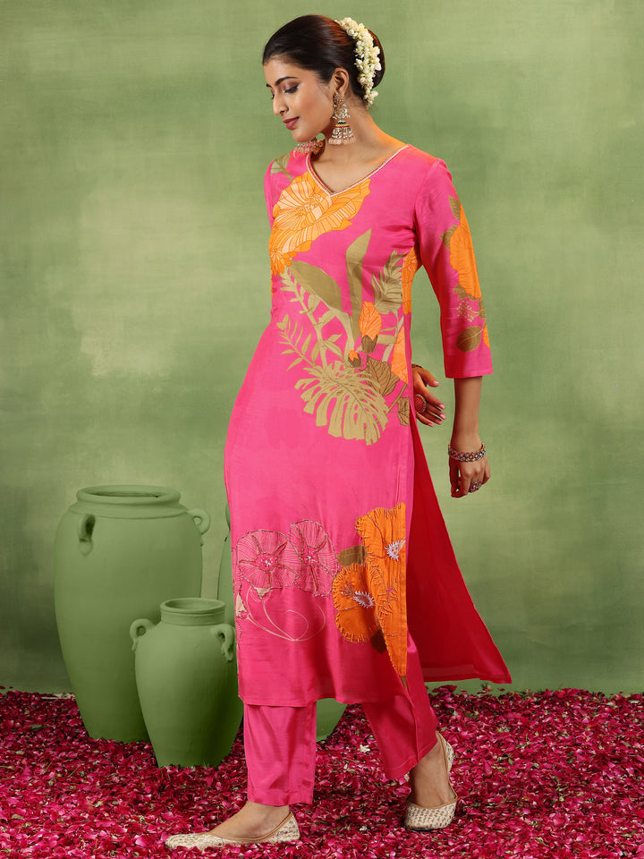 Pink Printed Muslin Straight Suit With Dupatta