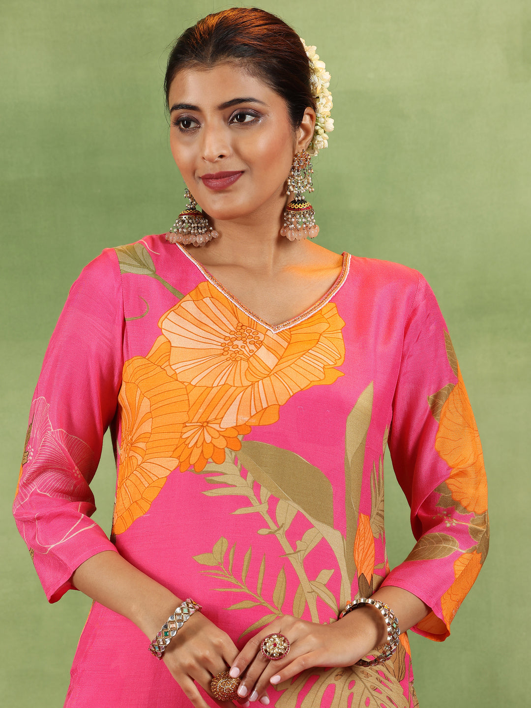 Pink Printed Muslin Straight Suit With Dupatta