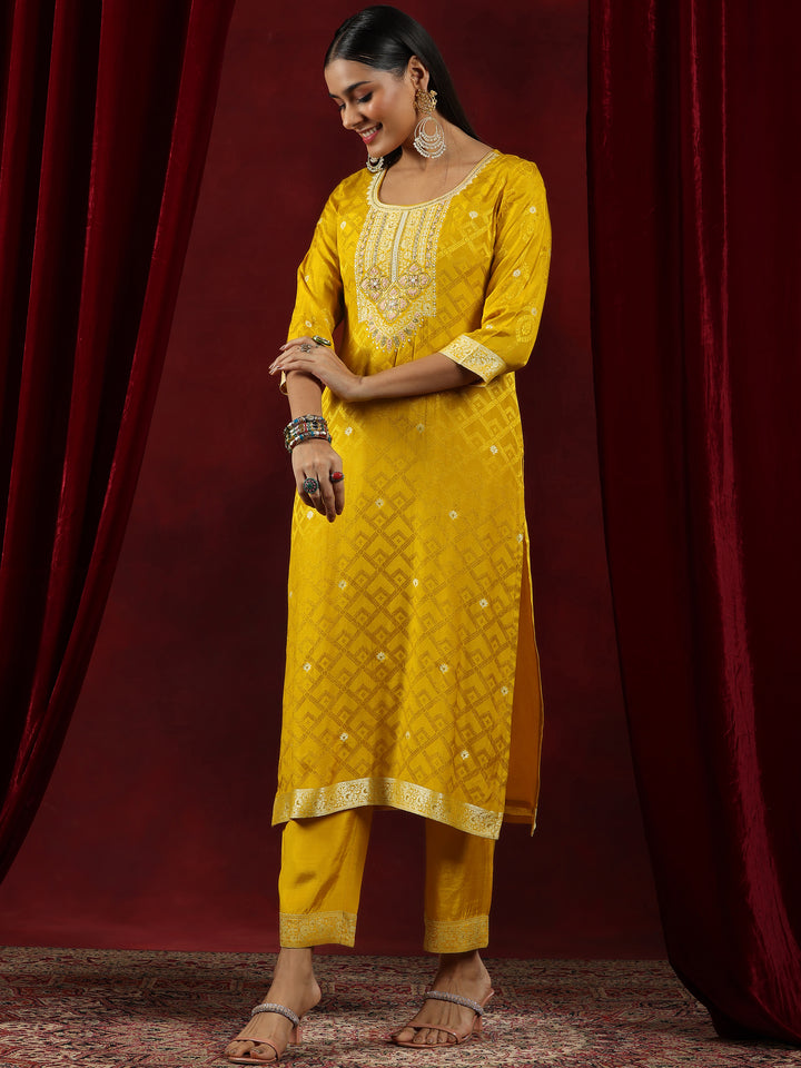 Libas Art Mustard Woven Design Silk Blend Straight Suit With Dupatta