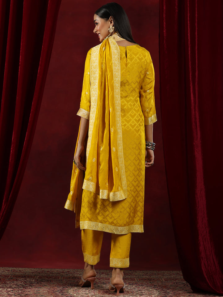 Libas Art Mustard Woven Design Silk Blend Straight Suit With Dupatta